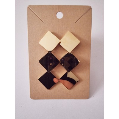 Boucles d'oreilles 3 carrés dorés en acier inoxydable